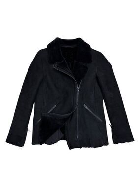 100% LAMB SHEARLING Just Female Vintage Luxury Jacket Coat Bomber Womens Small